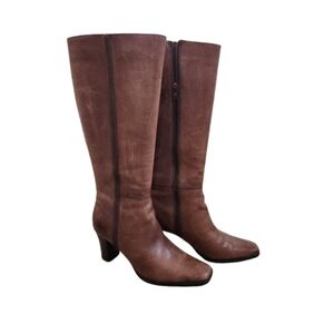 A.N.A. Whisky Brown Leather Knee High Heeled Zip Boots, Womens 7